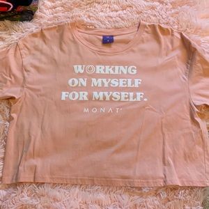 Cut off T shirt. Working on myself for myself by Monat. True boss babe style